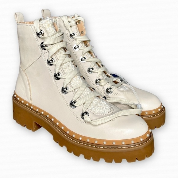 Steve Madden Rainer Bone Moto Boots Cream Ankle Booties Winter NWOB - Picture 1 of 10